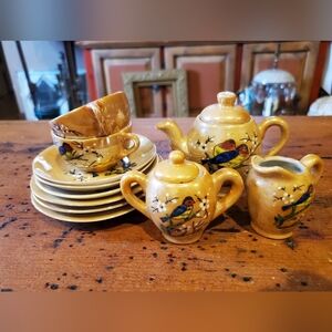 Vintage CHILDS Ceramic Tea Set with Bird Design LUSTERWARE